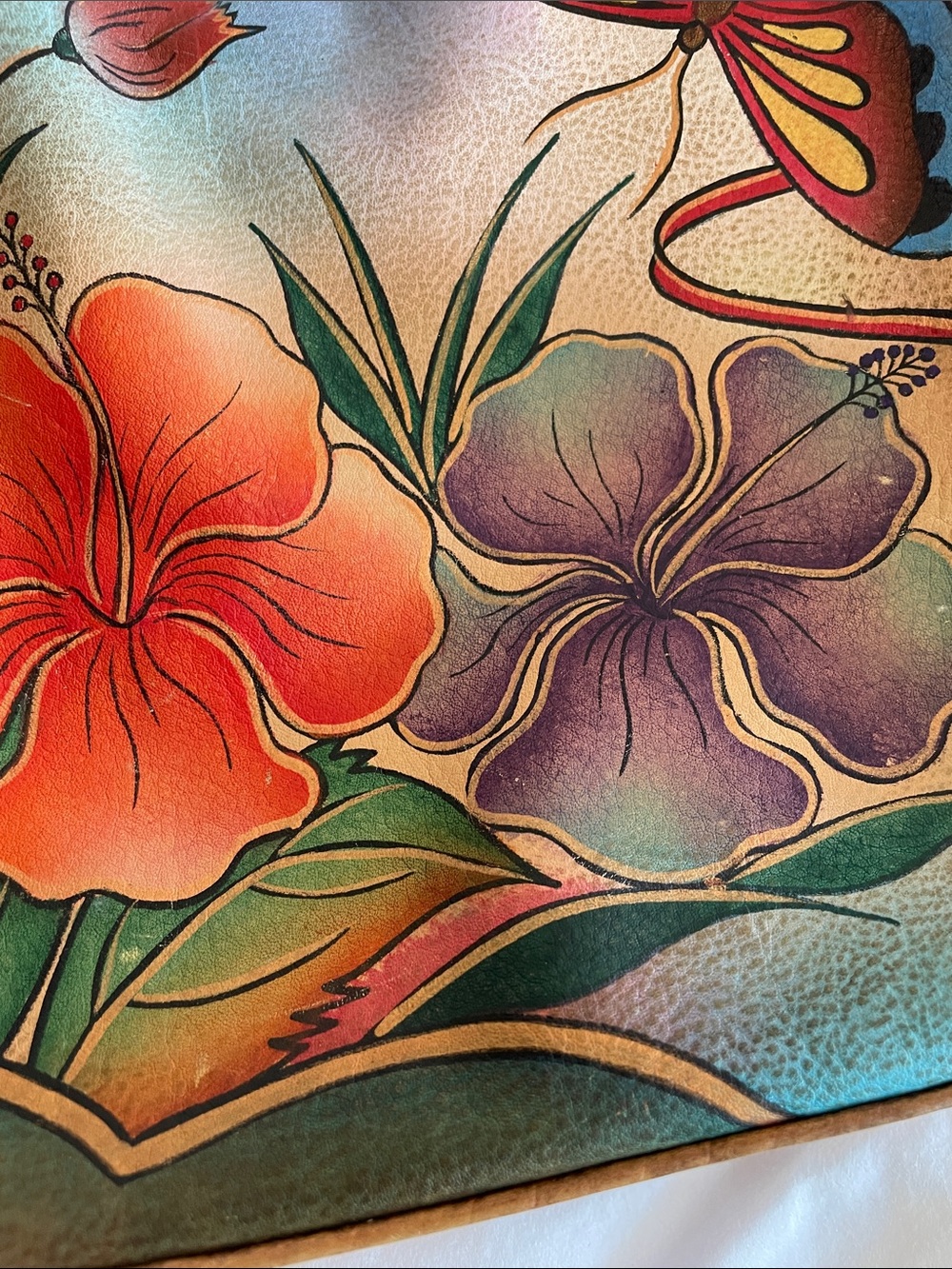 Anuschka Hand-Painted Butterfly & hibiscus floral Leather Shoulder Bag - Picture 3 of 15